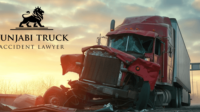 Red truck accident with significant damage, representing a case for Punjabi Truck Accident Lawyer offering legal guidance and empowerment.