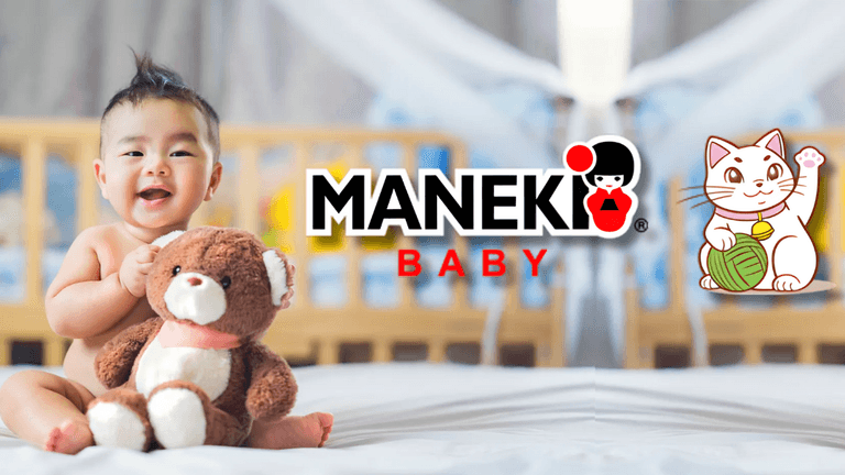 "Ekaterina, Marketing Director of Maneki Baby, showcasing their premium, Japanese-inspired diapers designed for baby comfort and safety."