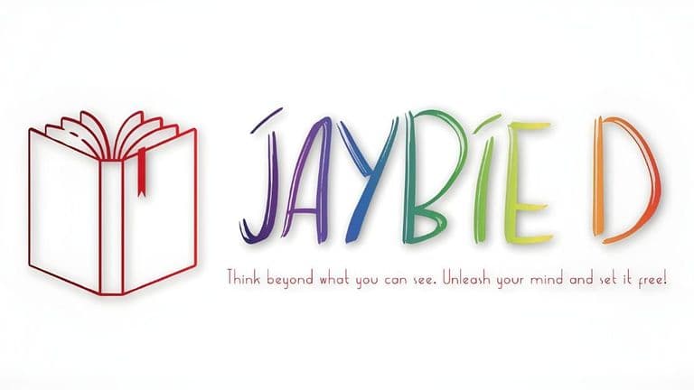 Jaybie D. logo featuring a book icon and colorful text, promoting meaningful bookish clothing that celebrates individuality and connection.