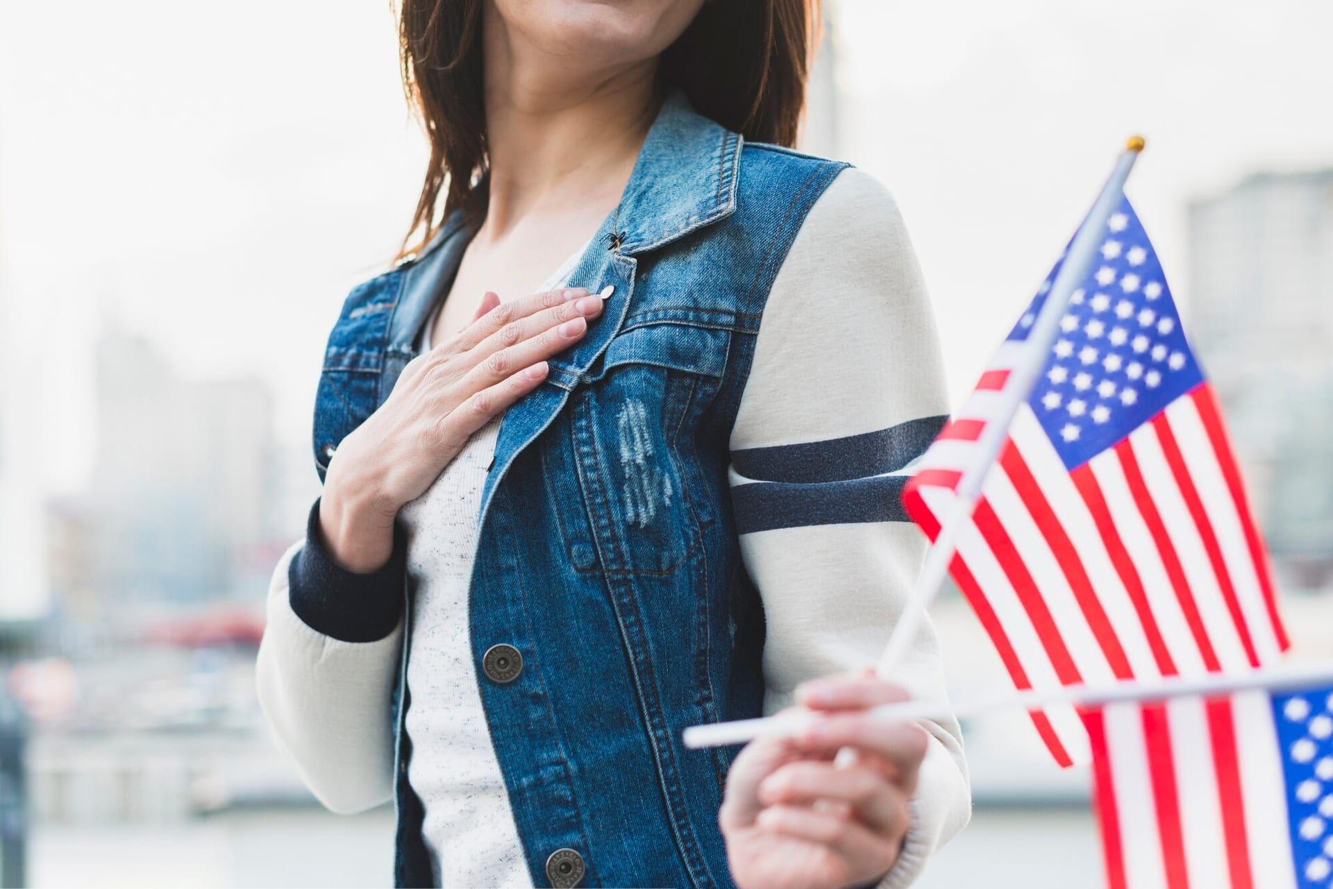 American Loyal Woman Holding Flags 23 2148157234