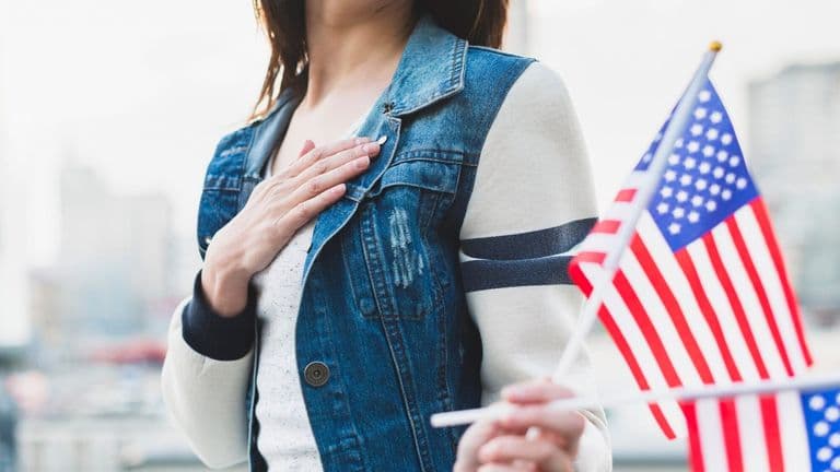 American Loyal Woman Holding Flags 23 2148157234