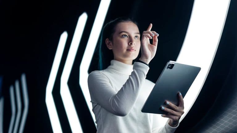 Asian Girl Pressing Digital Screen Futuristic Technology 53876 119718