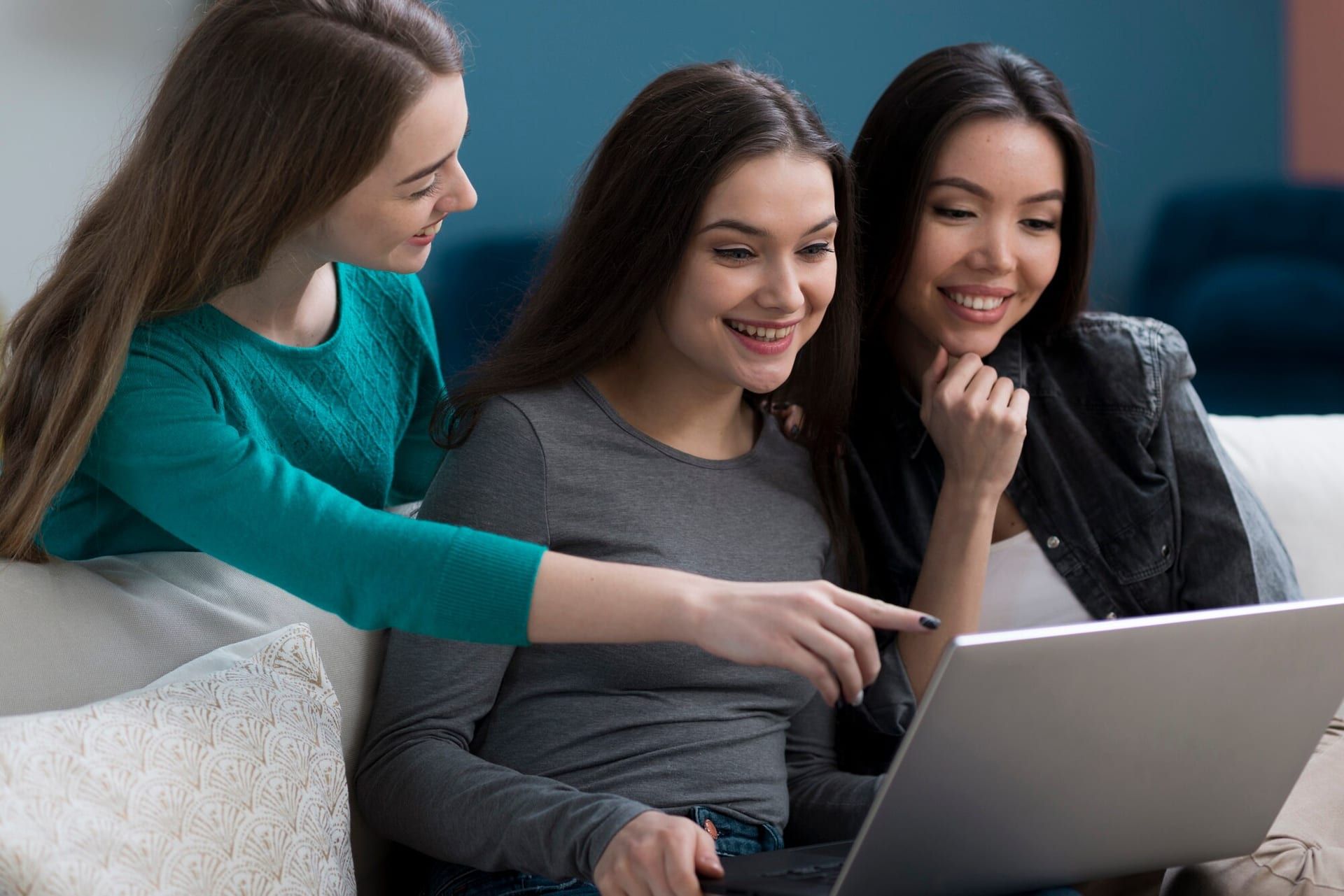 Close Up Adult Women Browsing Laptop Together 23 2148431638
