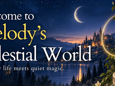 Text promoting Melody's Celestial World with a night scene featuring a castle and moon.