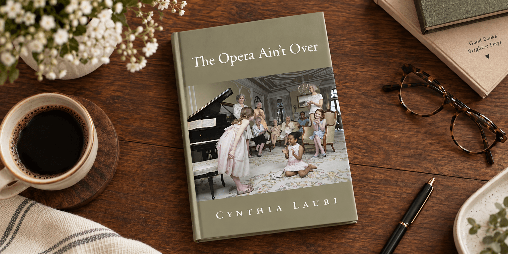 Book cover featuring a piano scene with children, titled "The Opera Ain't Over"