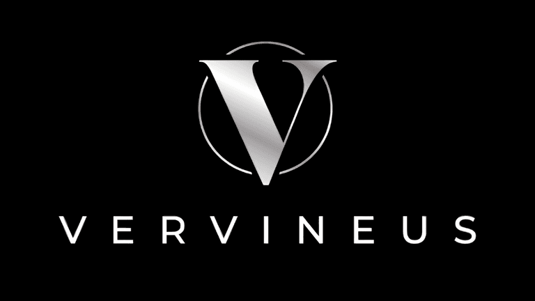 Silver logo featuring a stylized "V" and the name "VERVINEUS" in bold letters