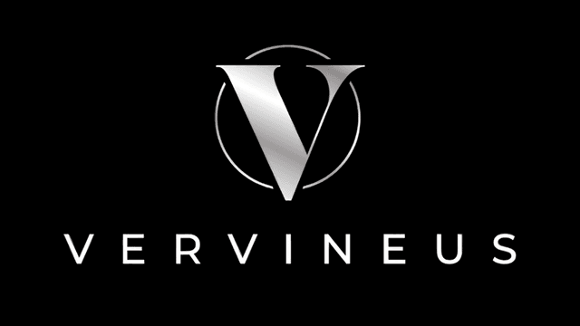 Silver logo featuring a stylized "V" and the name "VERVINEUS" in bold letters