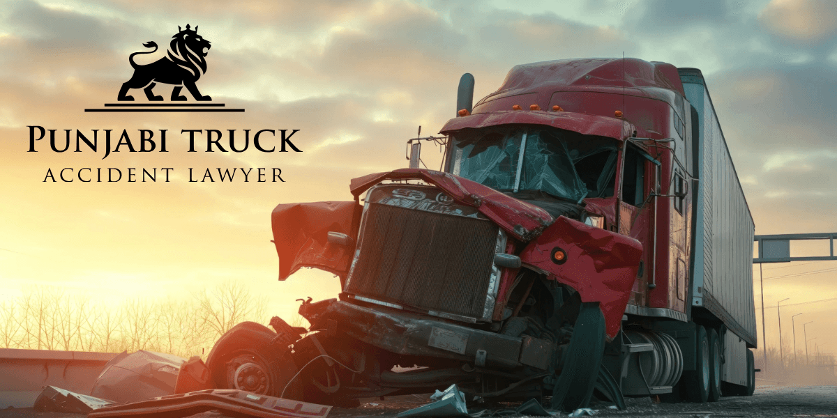 Red truck accident with significant damage, representing a case for Punjabi Truck Accident Lawyer offering legal guidance and empowerment.