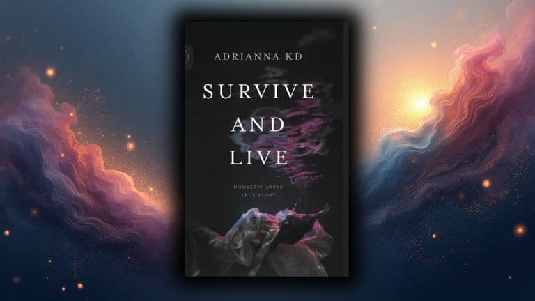 Cover of 'Survive and Live' by Adrianna KD, sharing a powerful journey of overcoming domestic abuse and empowerment.