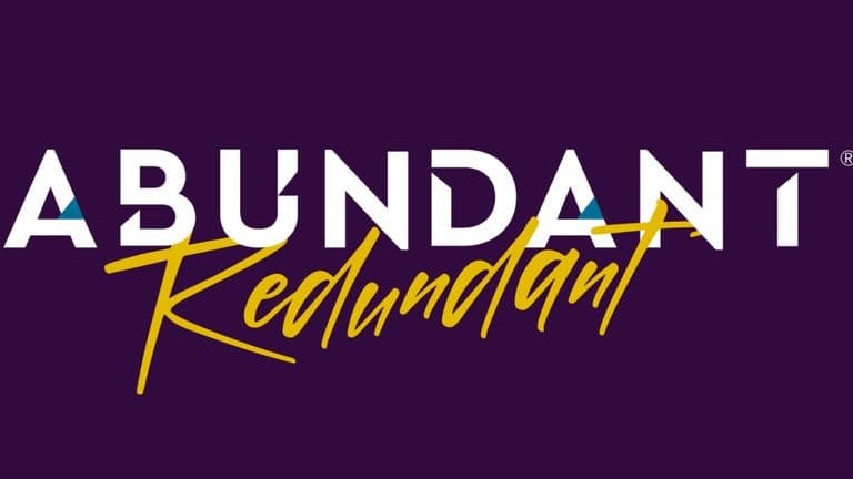 Abundant Redundant logo in white and yellow on a dark purple background.
