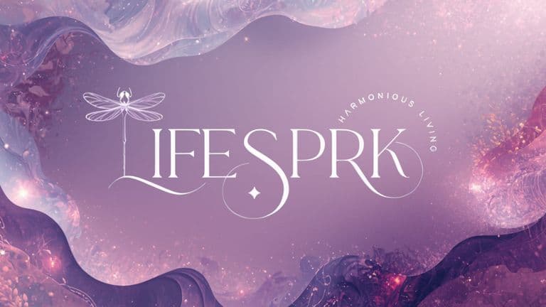 Elegant purple logo for LifeSprk LLC with dragonfly and “Harmonious Living” tagline.