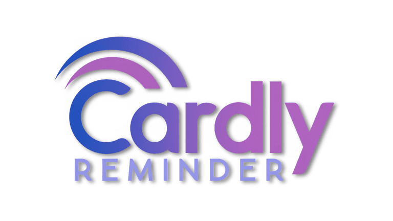 "Cardly Reminder logo with modern, vibrant purple and blue colors featuring a wireless signal icon, symbolizing easy and timely reminders for managing credit card payments."