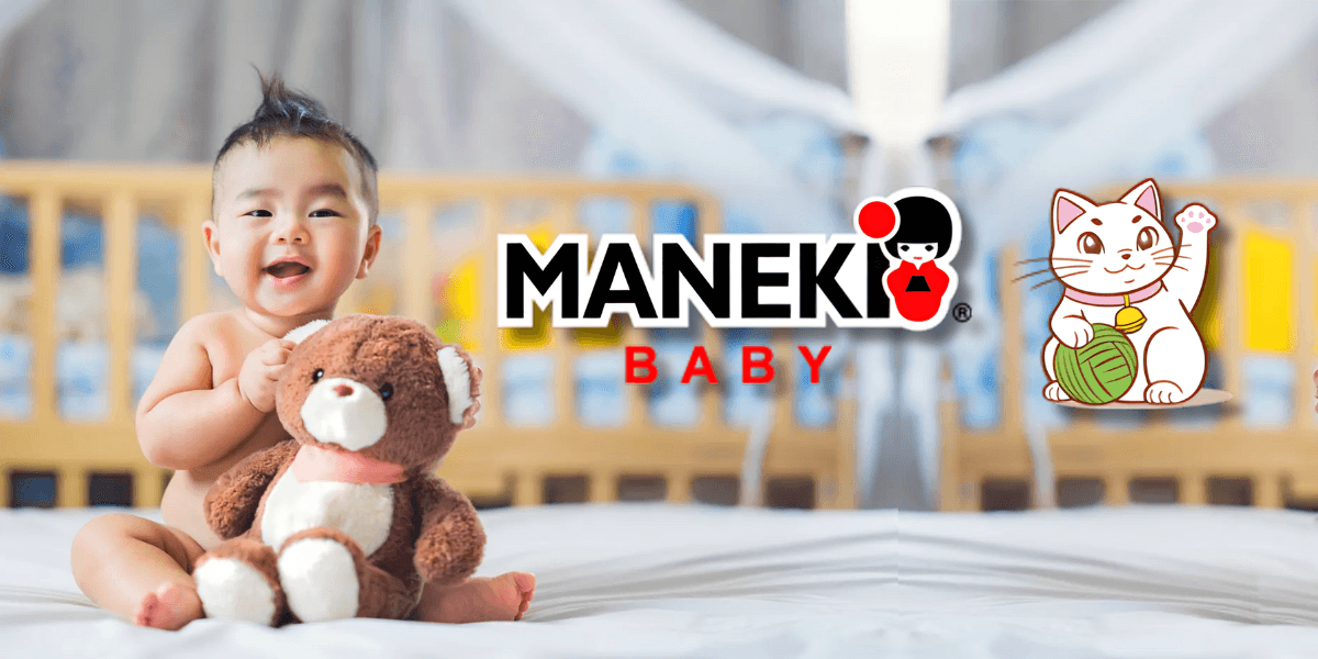 "Ekaterina, Marketing Director of Maneki Baby, showcasing their premium, Japanese-inspired diapers designed for baby comfort and safety."