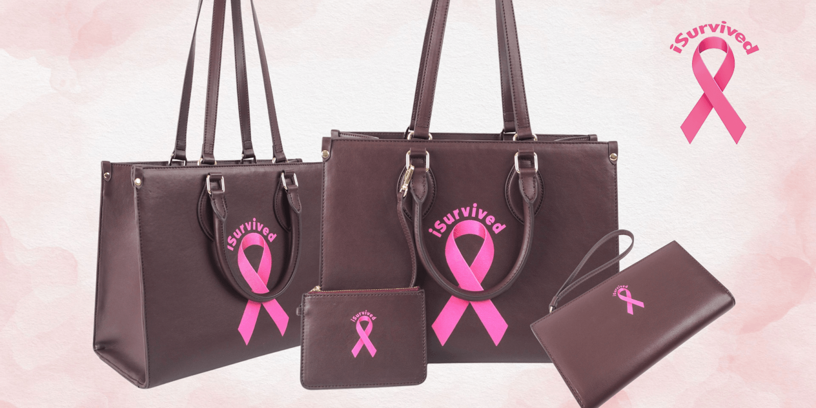 iSurvived luxury handbags and accessories celebrate breast cancer survivors, combining style and resilience, with a portion of proceeds supporting charity.