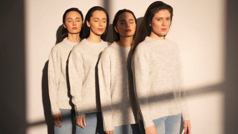 Front View Women Sweaters Jeans Posing Window Shadow 23 2149296209