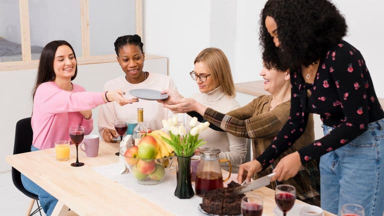 Group Beautiful Women Getting Cake 23 2148440492