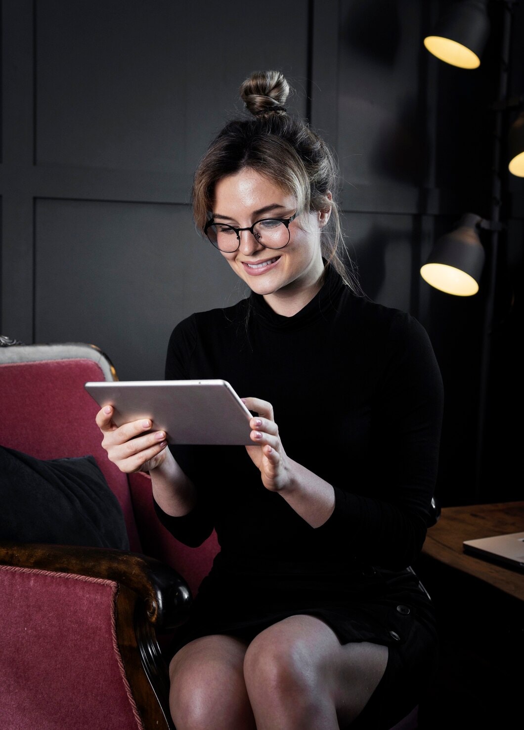 Portrait Smart Businesswoman Browsing Tablet 23 2148452702