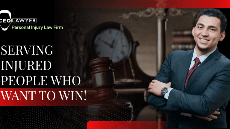 Smiling lawyer in suit with gavel, scales, and legal books, promoting personalized personal injury legal services.
