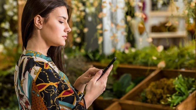 Woman Using Smartphone Green House 23 2148068620