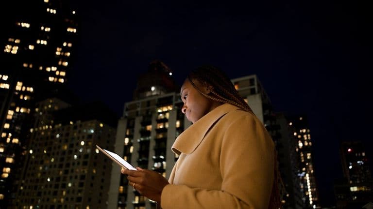 Woman Using Tablet Work Outdoors 23 2149318592