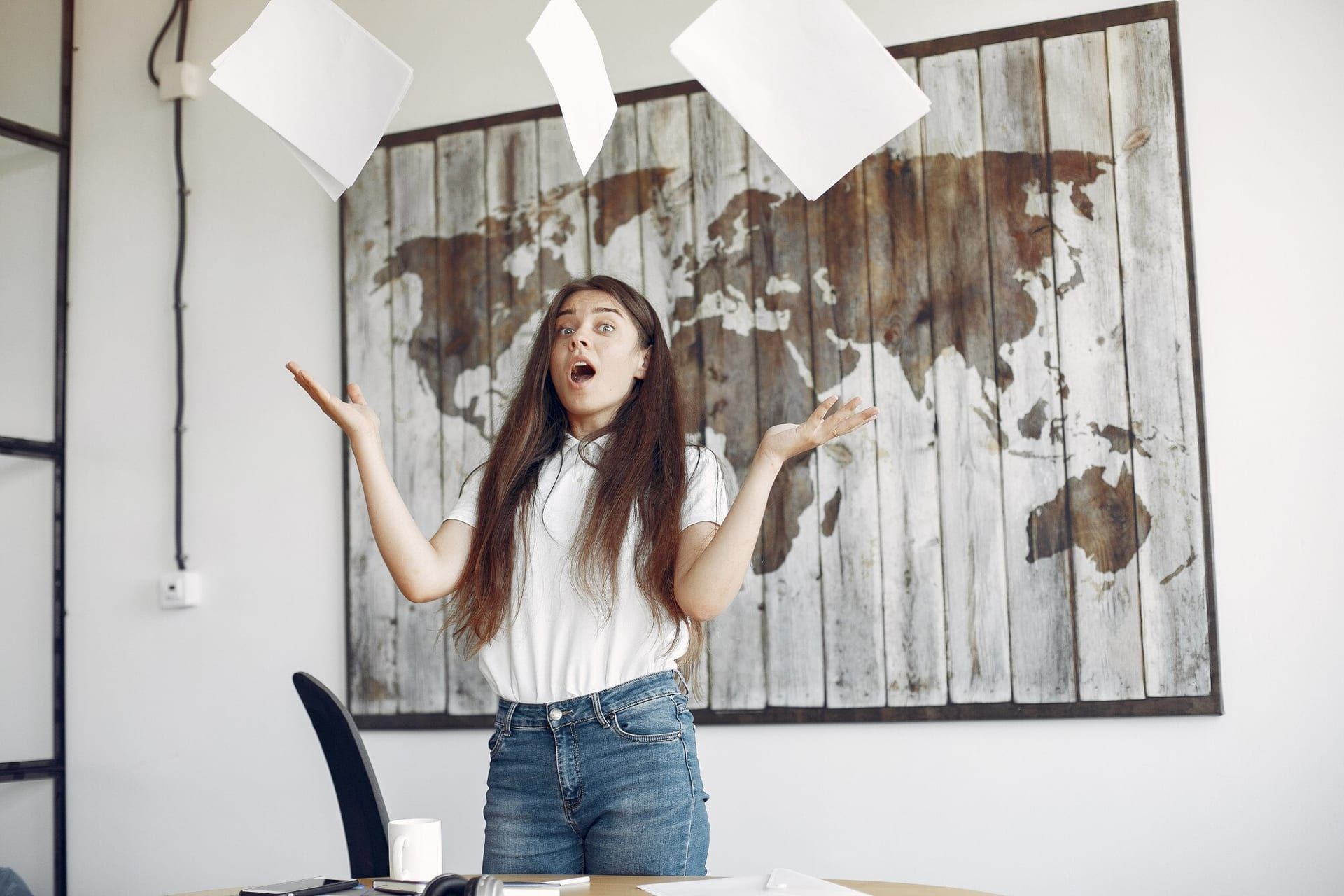 Young Student Standing Office Throws Up Documents 1157 27585