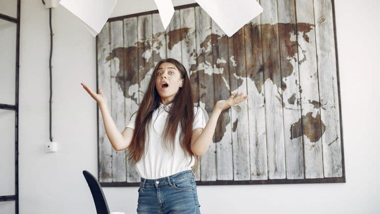 Young Student Standing Office Throws Up Documents 1157 27585